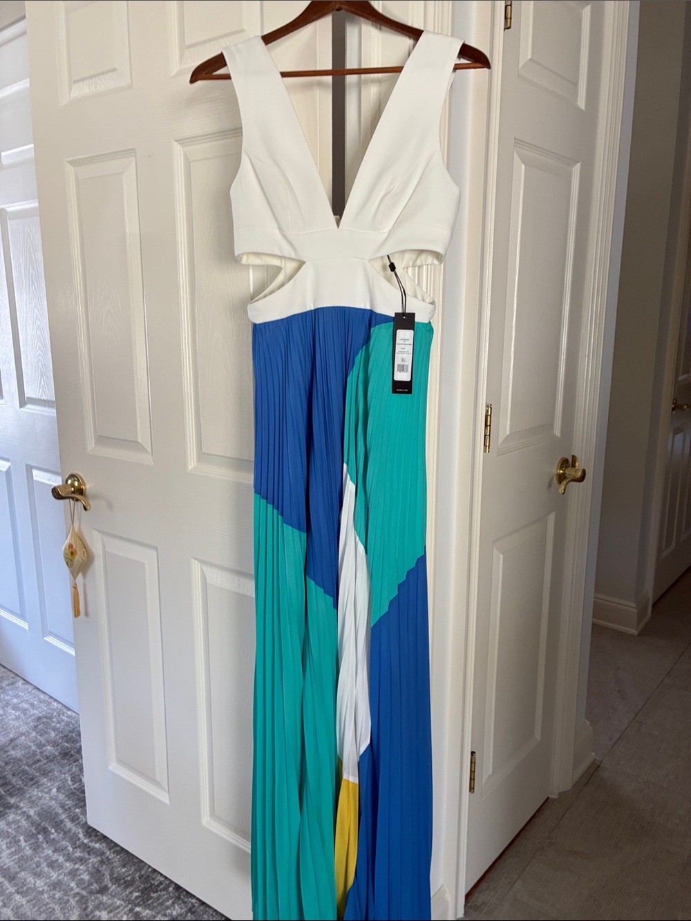 BCBGMaxAzria White, Blue & Teal Colorblock Maxi Dress NWT